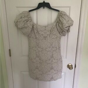 WILLOW by Anthropologie Womens White and Grey Ruffle Sleeve Mini Dress Size Med